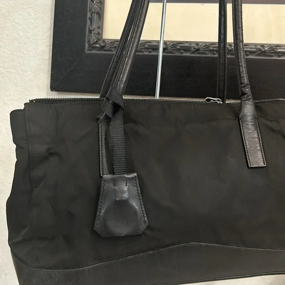 Prada black Tessuto nylon and leather shoulder bag vintage